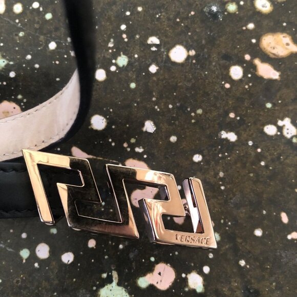VERSACE Greca Belt Nero Oro Black Leather Buckle - Picture 9 of 12